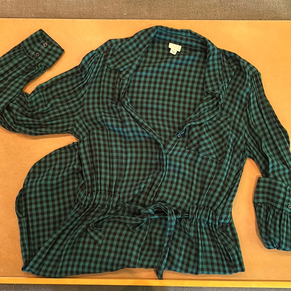 A New Day Green and Black Buffalo Check Button Down Dress
